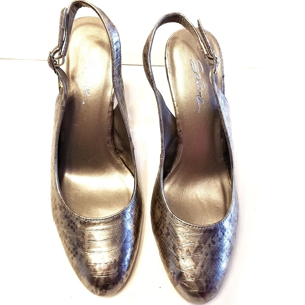 Solanz Sabrina Metallic Sling Snake print Sz 7.5 - Picture 3 of 6